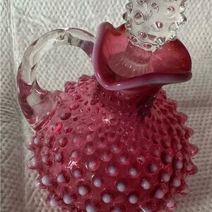 Fenton Pink Hobnail Glass Pitcher/ Cruet